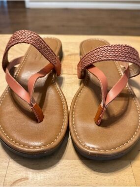 Mila Paoli Coral Braided Thong Sandals with Tan Footbed